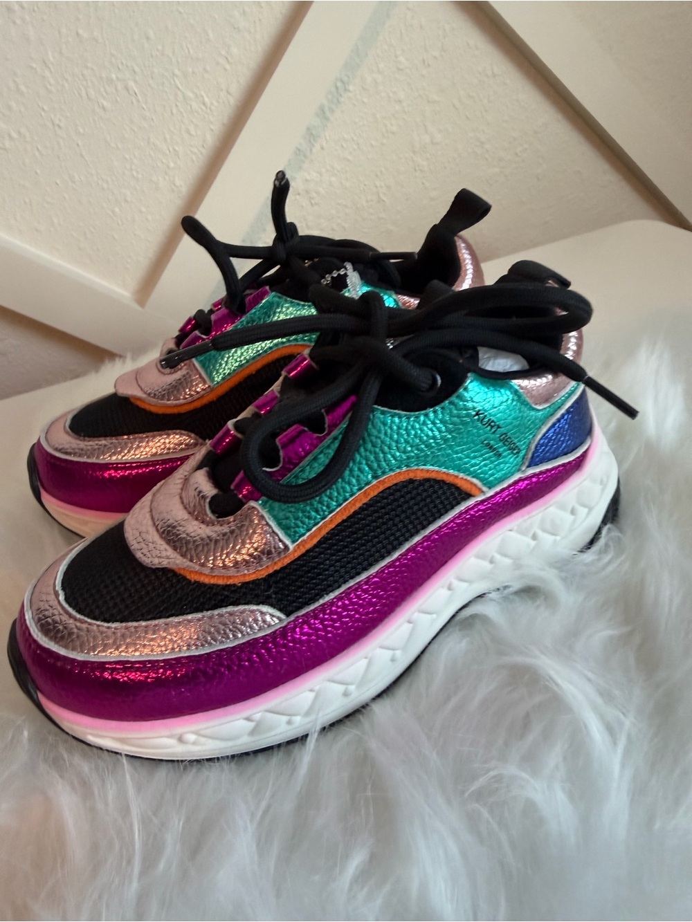 Kids Metallic Multi-Color Chunky Sneakers - Black, Pink & Teal